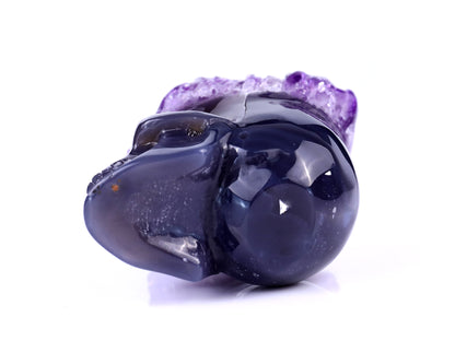 Nice 2.3" Amethyst Druse Agate Hand Carved Crystal Mineral Specimen Skull Sculpture Crystallumi