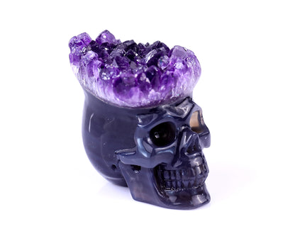 Nice 2.3" Amethyst Druse Agate Hand Carved Crystal Mineral Specimen Skull Sculpture Crystallumi