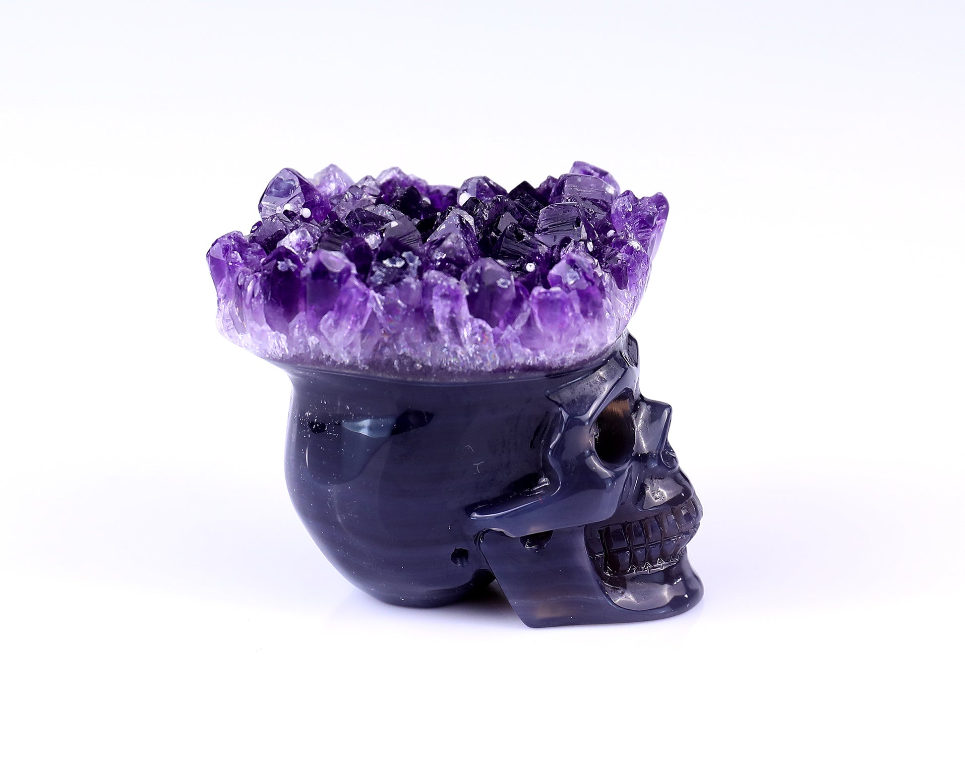 Nice 2.4" Amethyst Druse Agate Hand Carved Crystal Mineral Specimen Skull Sculpture Crystallumi