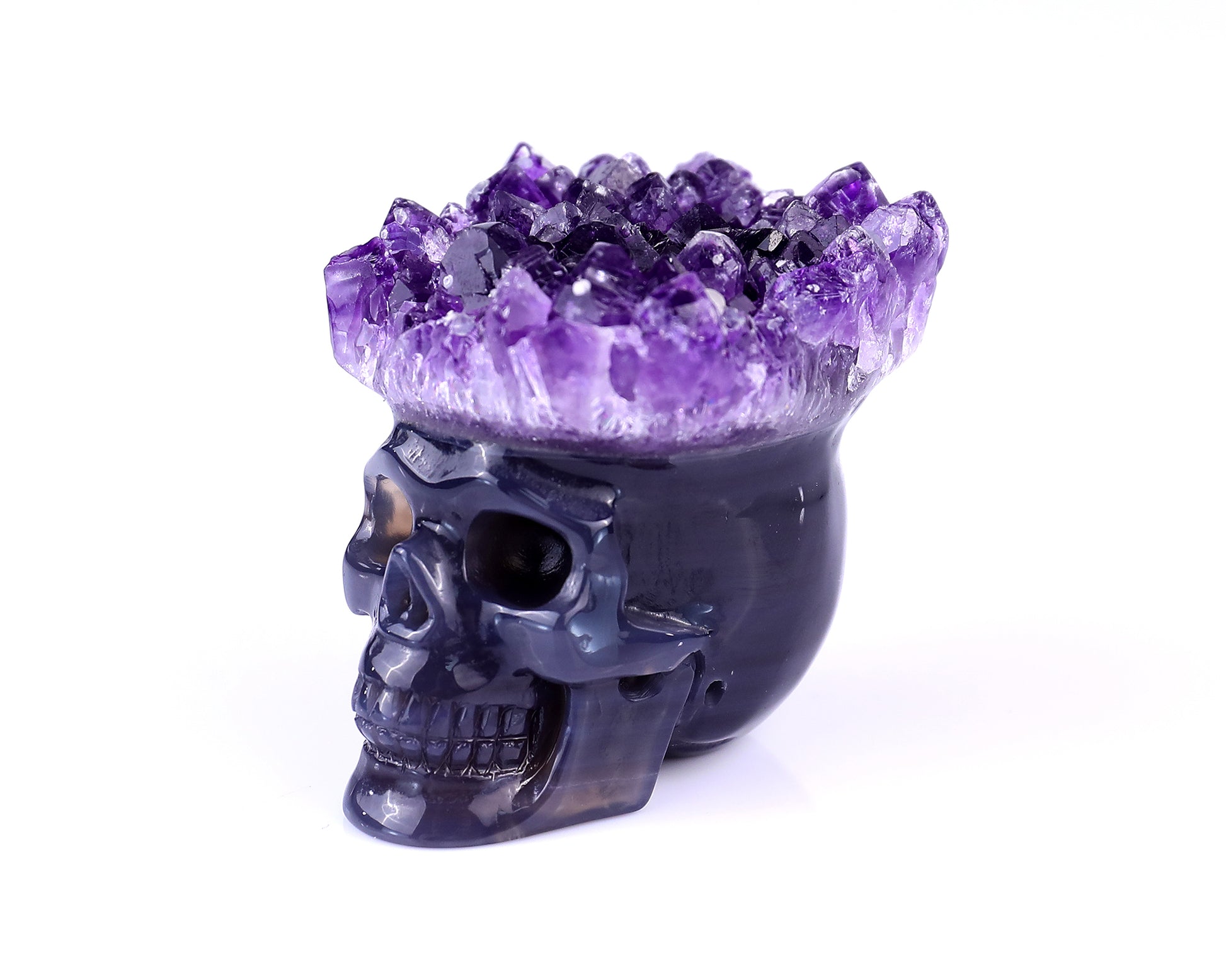 Nice 2.4" Amethyst Druse Agate Hand Carved Crystal Mineral Specimen Skull Sculpture Crystallumi