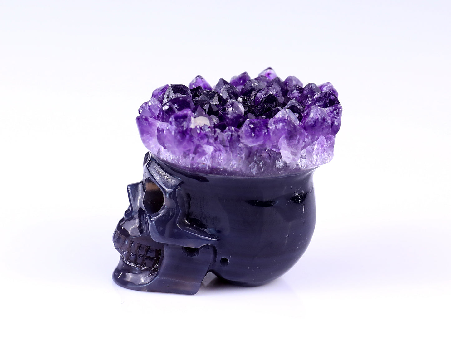 Nice 2.4" Amethyst Druse Agate Hand Carved Crystal Mineral Specimen Skull Sculpture Crystallumi