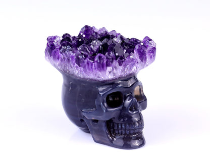 Nice 2.4" Amethyst Druse Agate Hand Carved Crystal Mineral Specimen Skull Sculpture Crystallumi