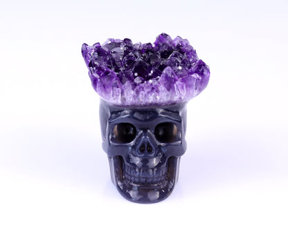 Nice 2.4" Amethyst Druse Agate Hand Carved Crystal Mineral Specimen Skull Sculpture Crystallumi