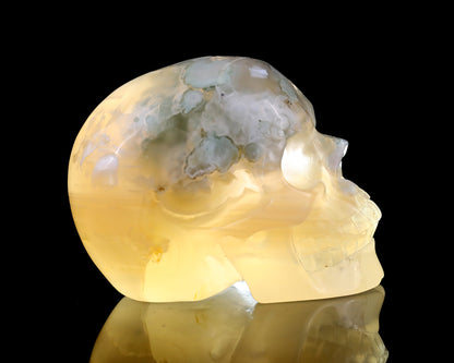 Nice 3.0" Sakura Agate Hand Carved Crystal Realistic Skull Sculpture Crystallumi