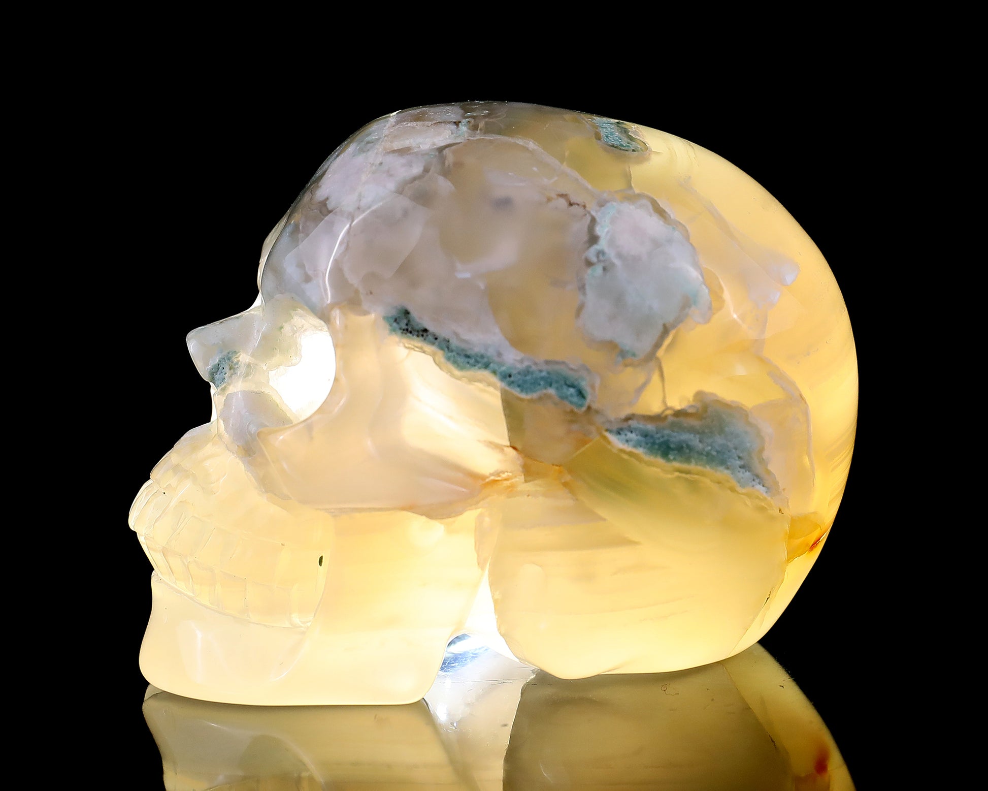 Nice 3.0" Sakura Agate Hand Carved Crystal Realistic Skull Sculpture Crystallumi