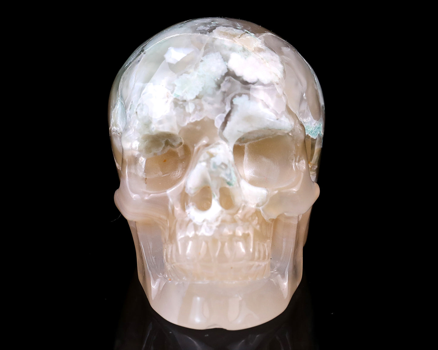 Nice 3.0" Sakura Agate Hand Carved Crystal Realistic Skull Sculpture Crystallumi