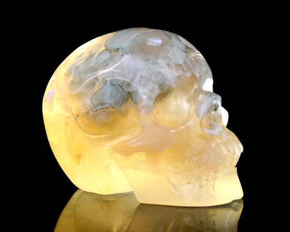 Nice 3.0" Sakura Agate Hand Carved Crystal Realistic Skull Sculpture Crystallumi