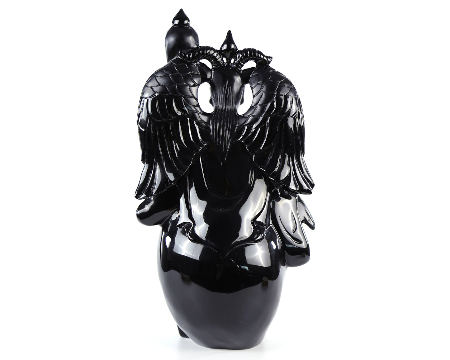 Unique 15.3" Black Obsidian Hand Carved Crystal Realistic Skull King Sculpture Crystallumi