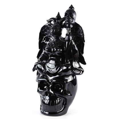 Unique 15.3" Black Obsidian Hand Carved Crystal Realistic Skull King Sculpture Crystallumi