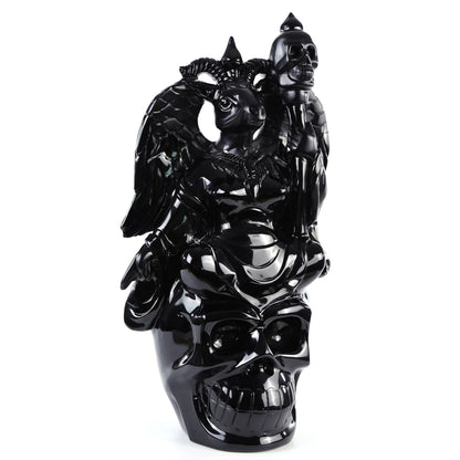 Unique 15.3" Black Obsidian Hand Carved Crystal Realistic Skull King Sculpture Crystallumi