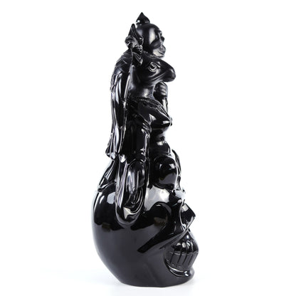 Unique 15.3" Black Obsidian Hand Carved Crystal Realistic Skull King Sculpture Crystallumi