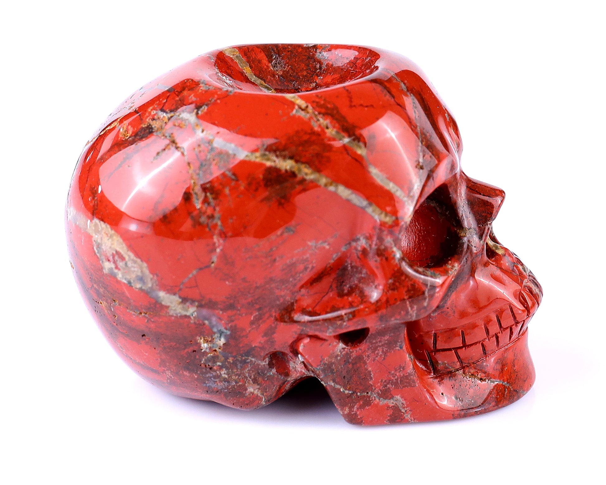 Unique 2.4" Red Jasper Hand Carved Crystal Realistic Skull Sphere Holder Sculpture Crystallumi