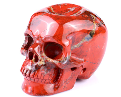 Unique 2.4" Red Jasper Hand Carved Crystal Realistic Skull Sphere Holder Sculpture Crystallumi