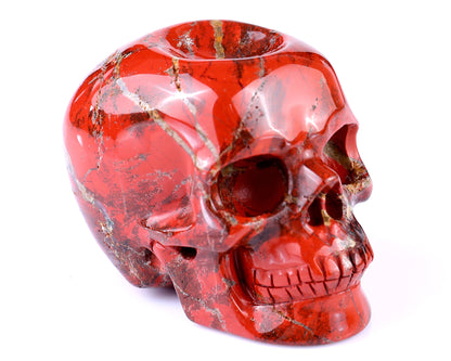 Unique 2.4" Red Jasper Hand Carved Crystal Realistic Skull Sphere Holder Sculpture Crystallumi