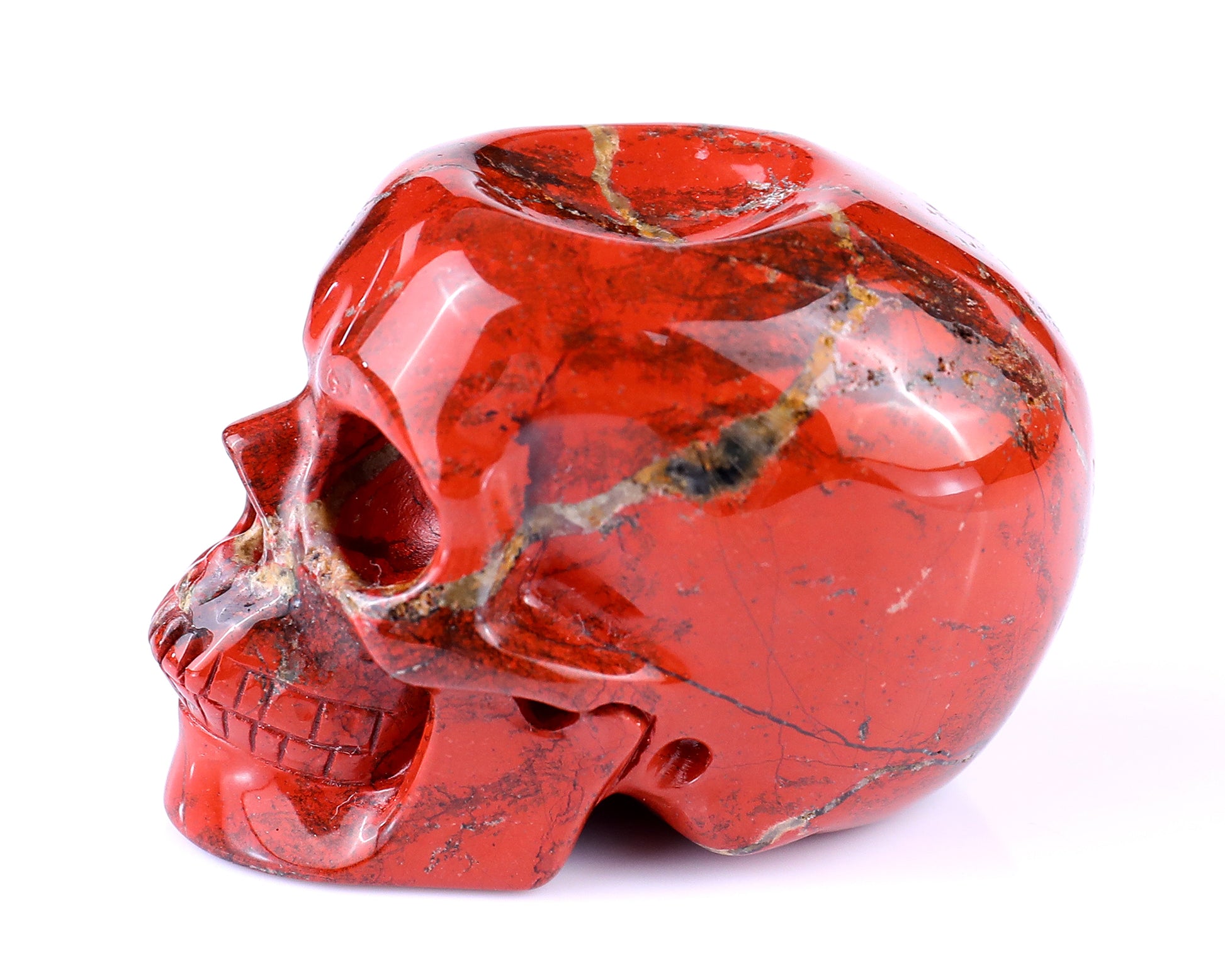 Unique 2.4" Red Jasper Hand Carved Crystal Realistic Skull Sphere Holder Sculpture Crystallumi