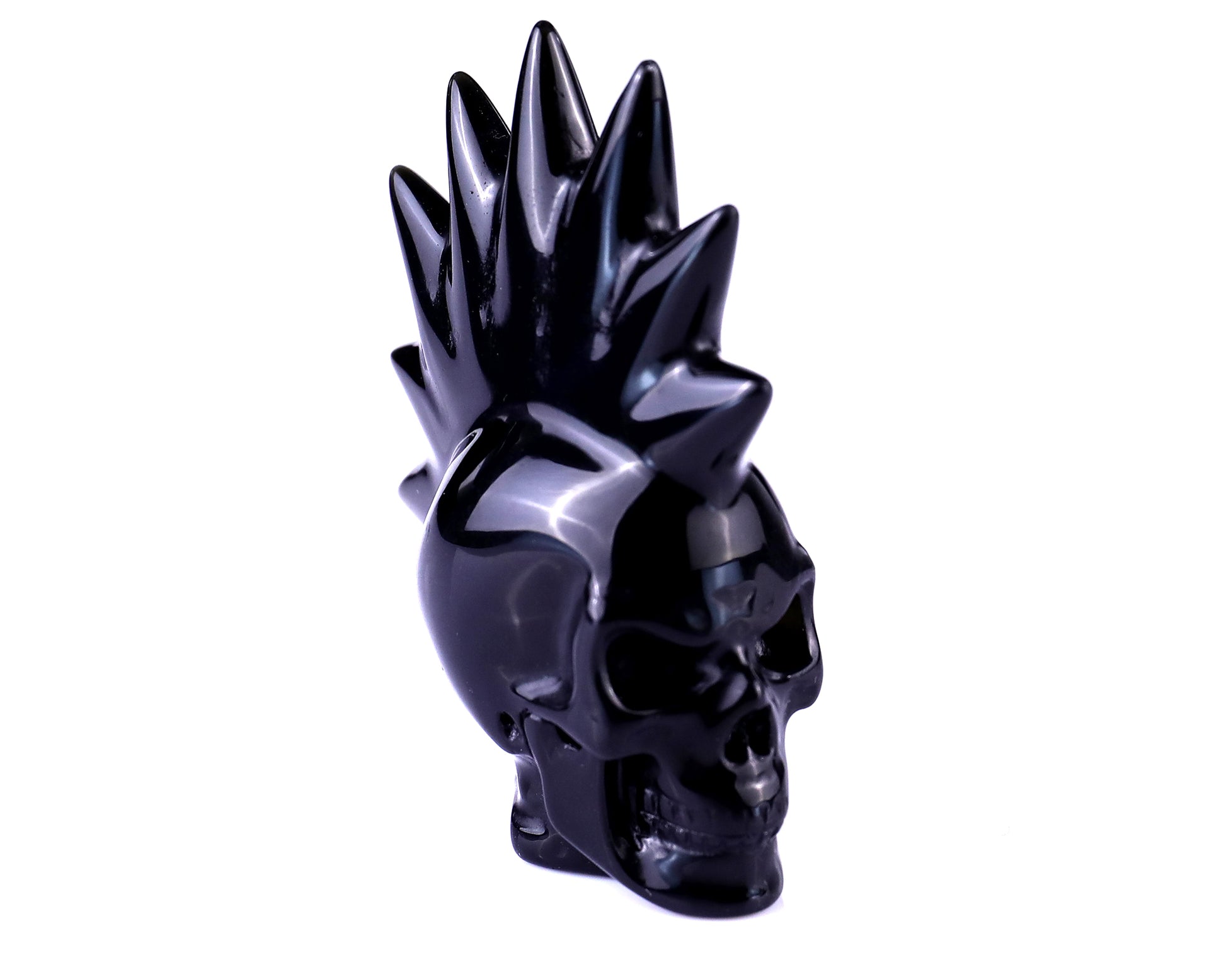 Unique 2.7" Black Obsidian Hand Carved Crystal Punk Skull Sculpture Crystallumi