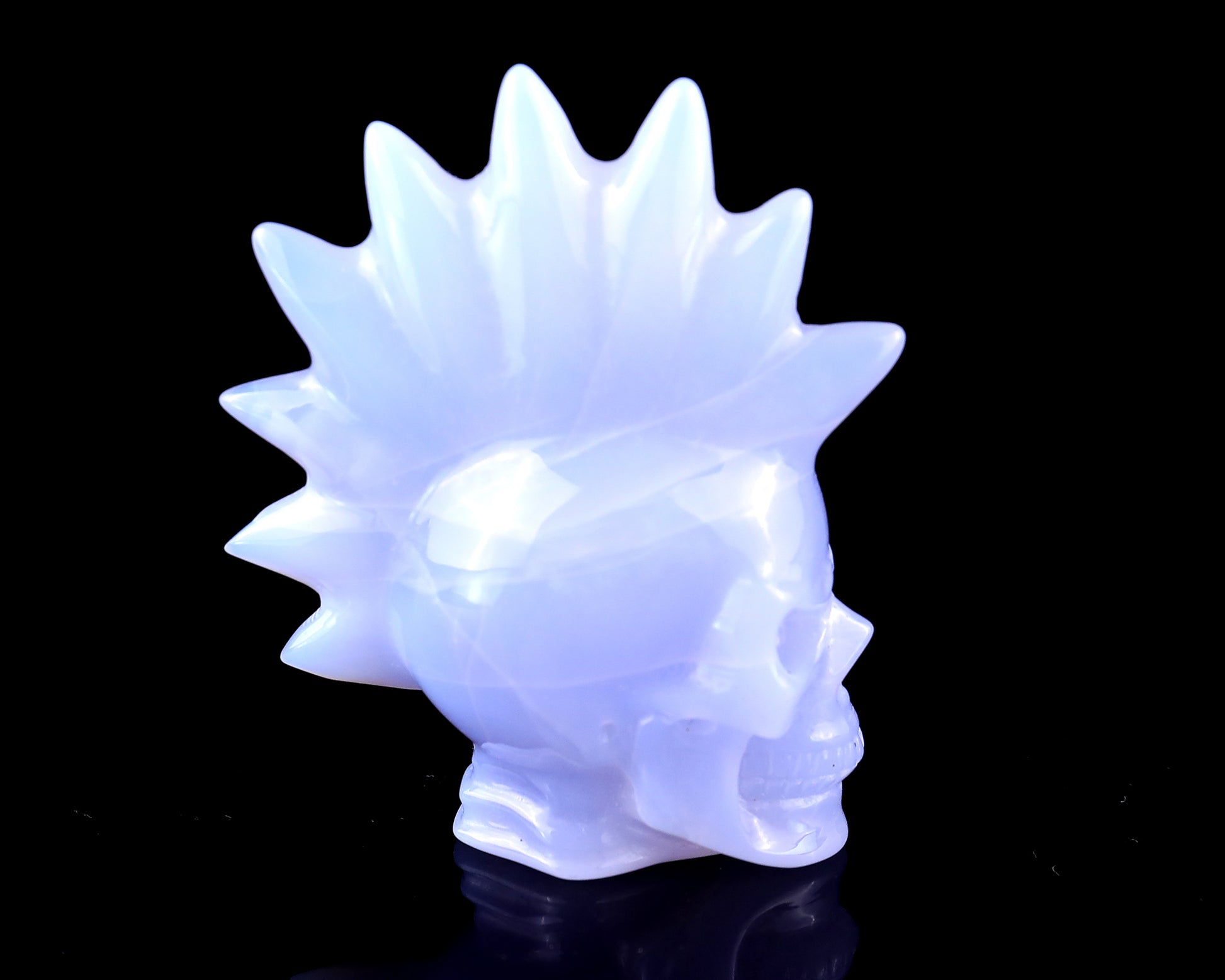 Unique 2.7" Blue Chalcedony Hand Carved Crystal Punk Skull Sculpture Crystallumi