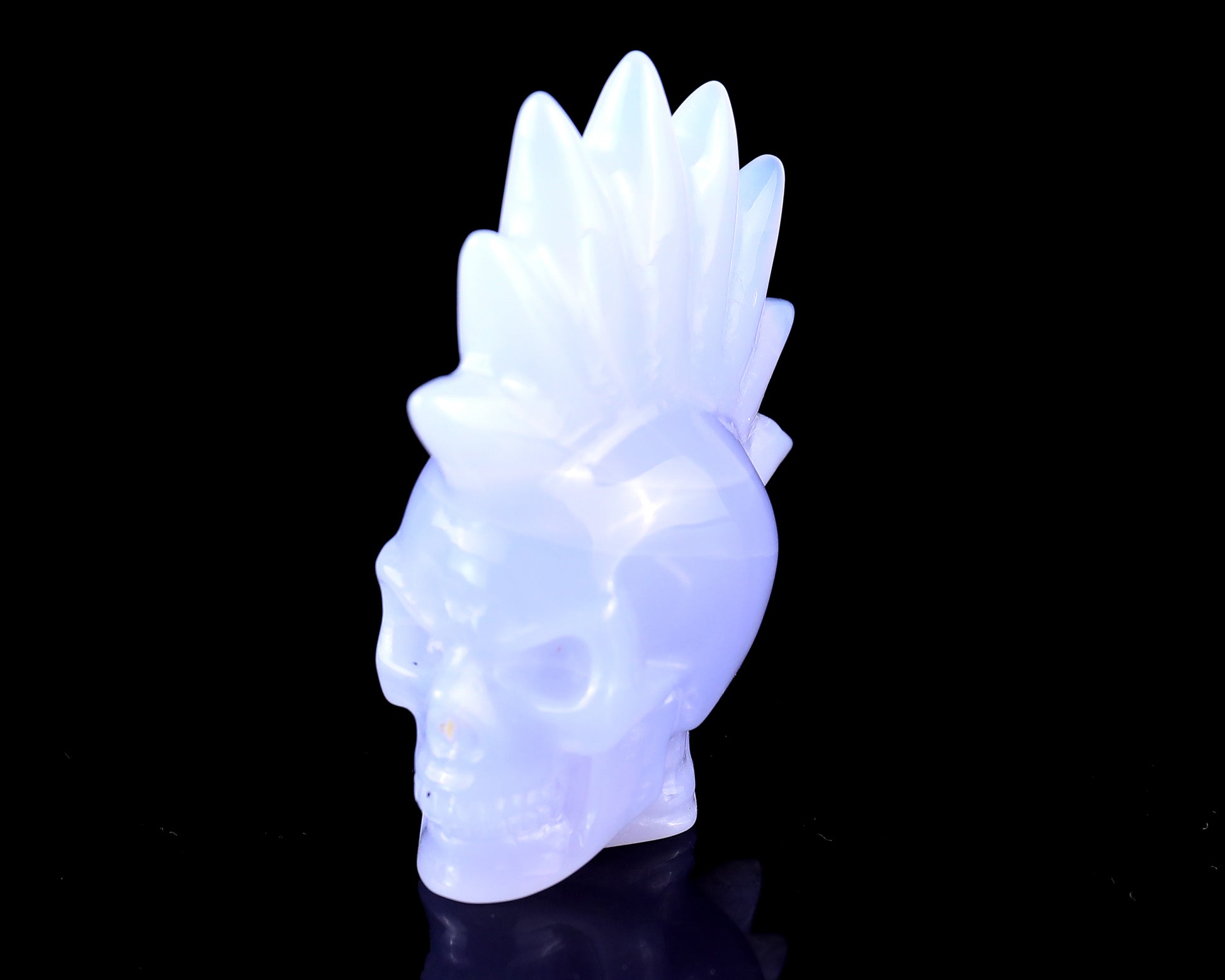 Unique 2.7" Blue Chalcedony Hand Carved Crystal Punk Skull Sculpture Crystallumi