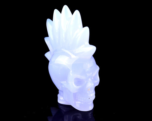 Unique 2.7" Blue Chalcedony Hand Carved Crystal Punk Skull Sculpture Crystallumi