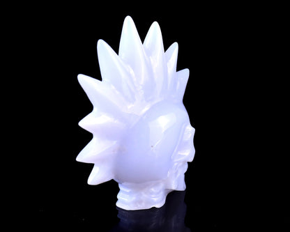 Unique 3.7" Blue Chalcedony Hand Carved Crystal Punk Skull Sculpture Crystallumi