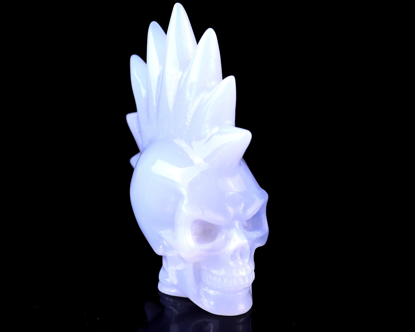 Unique 3.7" Blue Chalcedony Hand Carved Crystal Punk Skull Sculpture Crystallumi