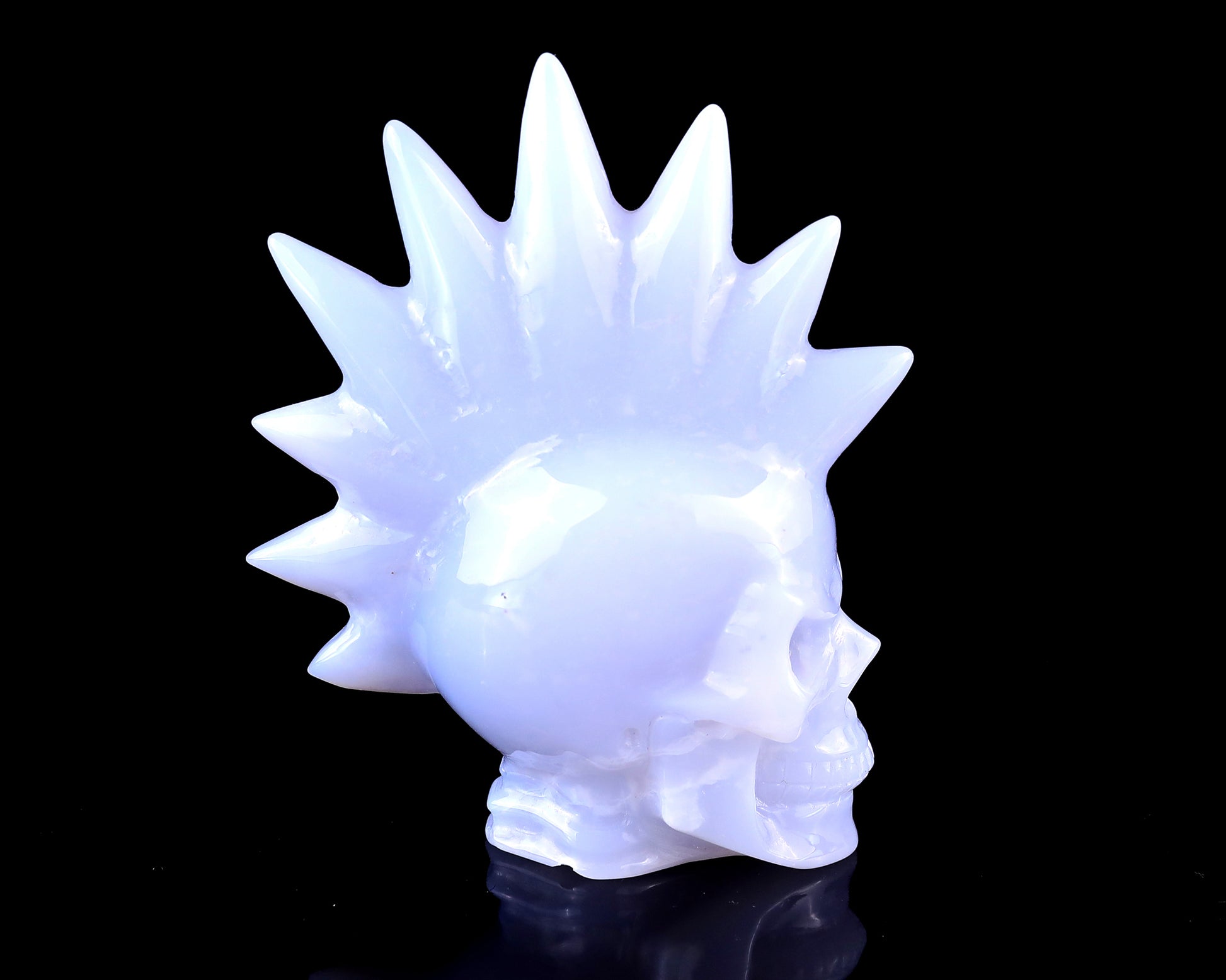 Unique 3.7" Blue Chalcedony Hand Carved Crystal Punk Skull Sculpture Crystallumi