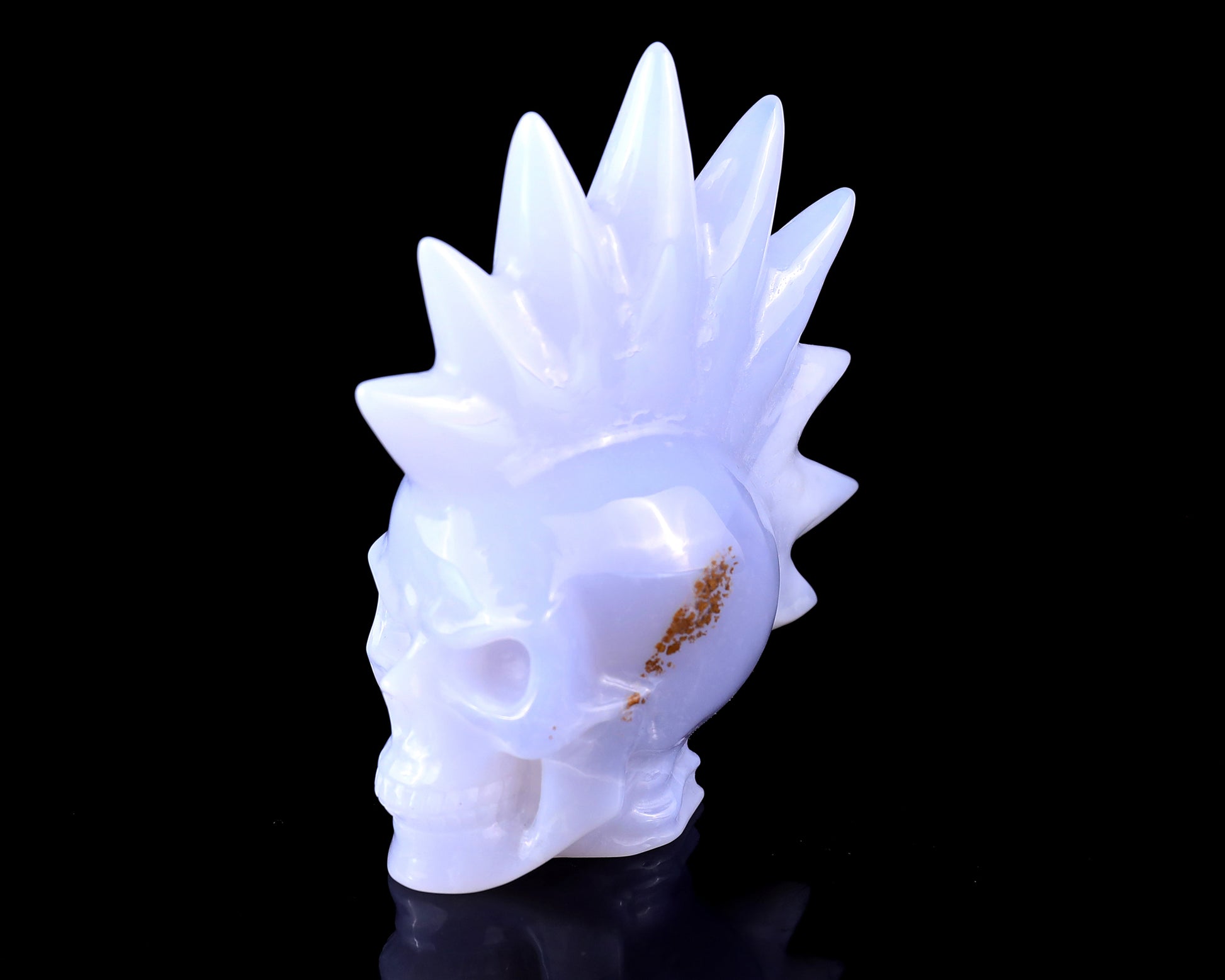 Unique 3.7" Blue Chalcedony Hand Carved Crystal Punk Skull Sculpture Crystallumi