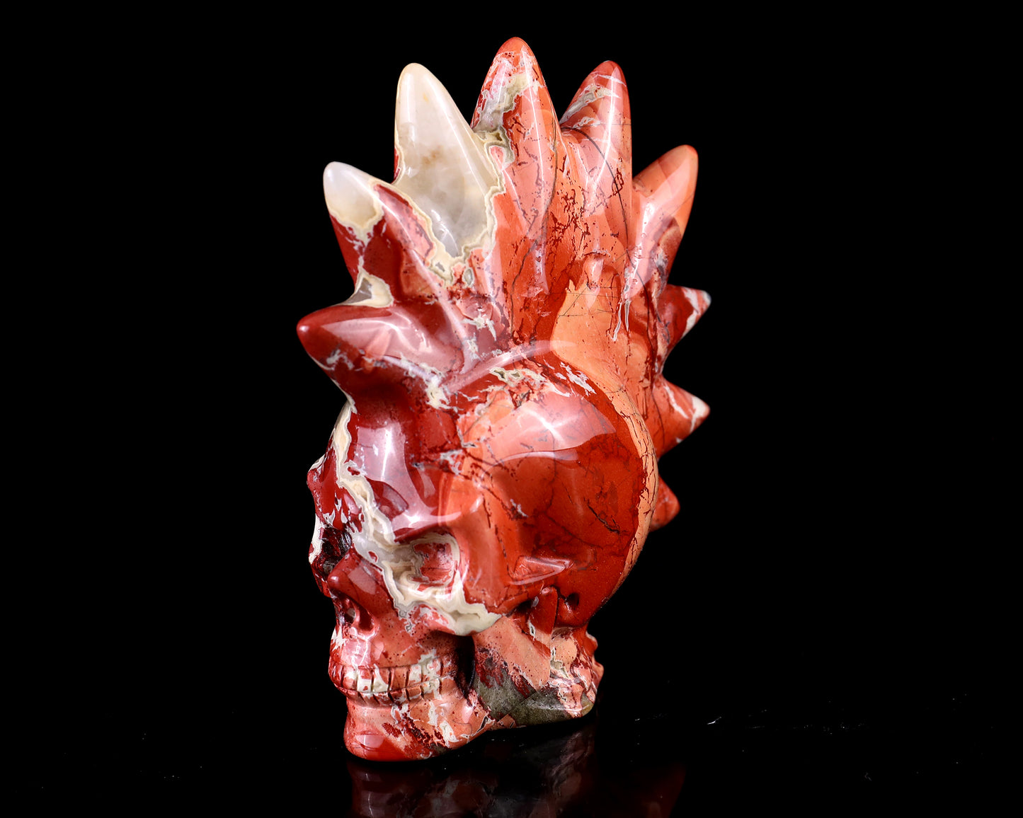 Unique 3.7" Red Jasper Hand Carved Crystal Punk Skull Sculpture Crystallumi