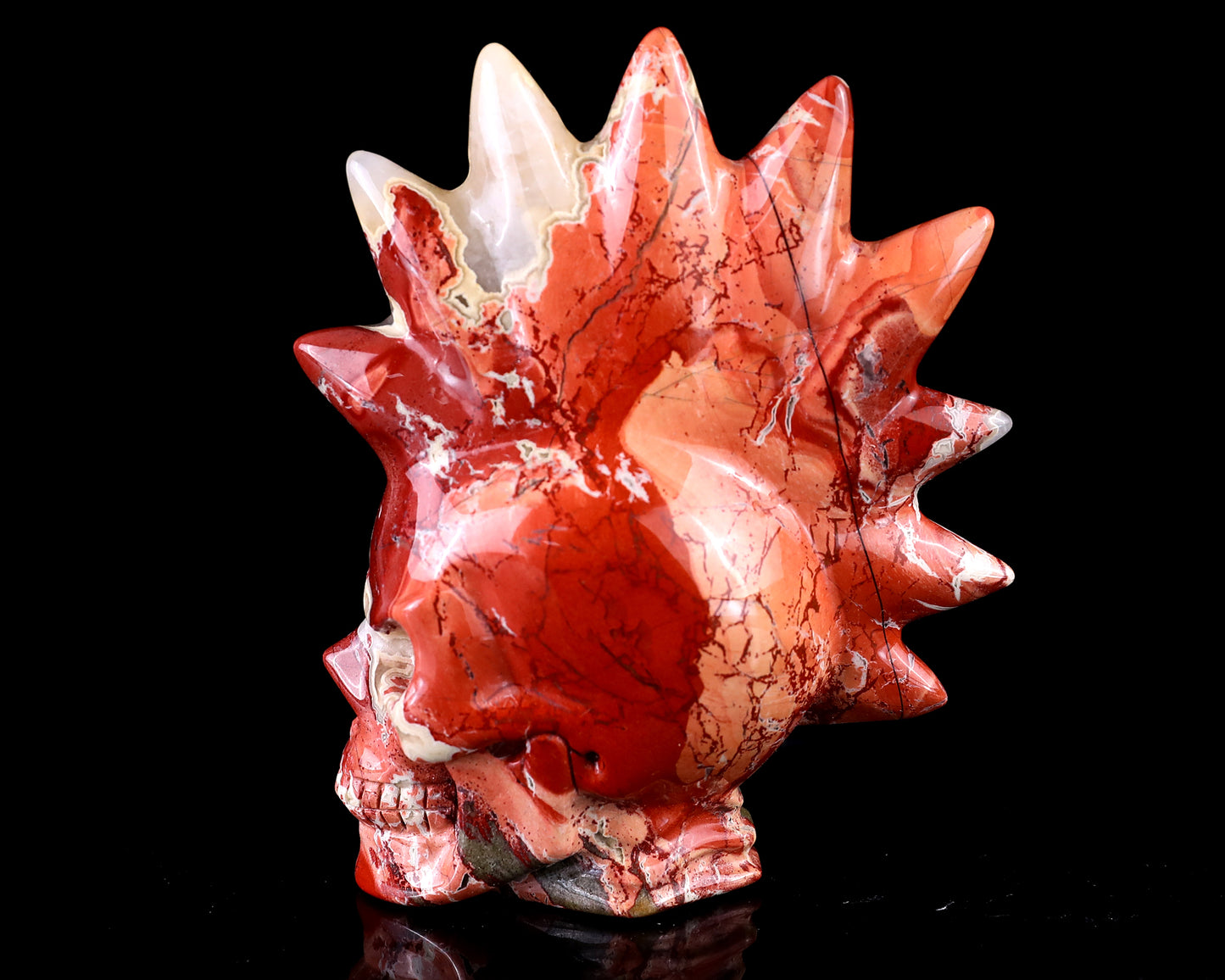 Unique 3.7" Red Jasper Hand Carved Crystal Punk Skull Sculpture Crystallumi