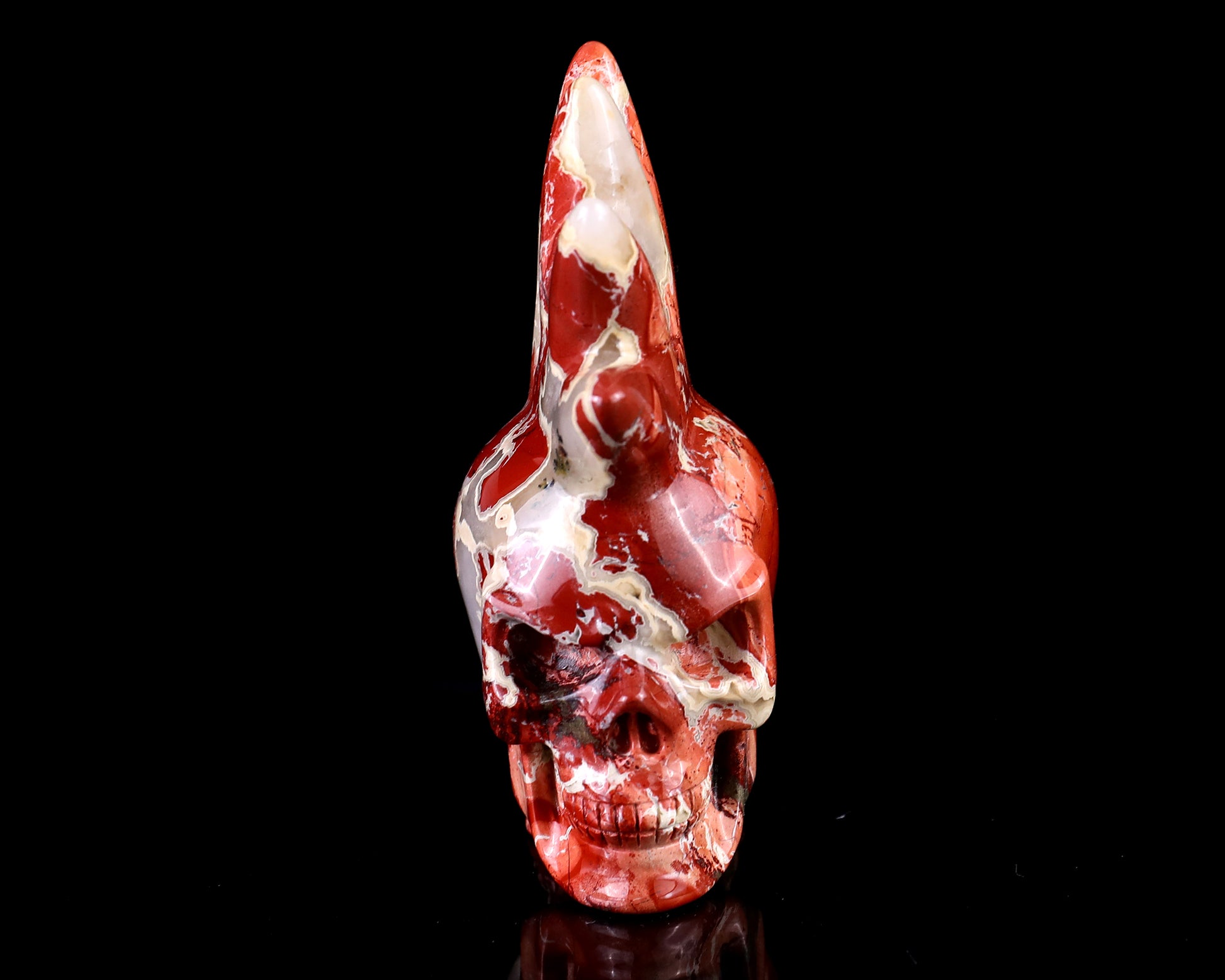 Unique 3.7" Red Jasper Hand Carved Crystal Punk Skull Sculpture Crystallumi