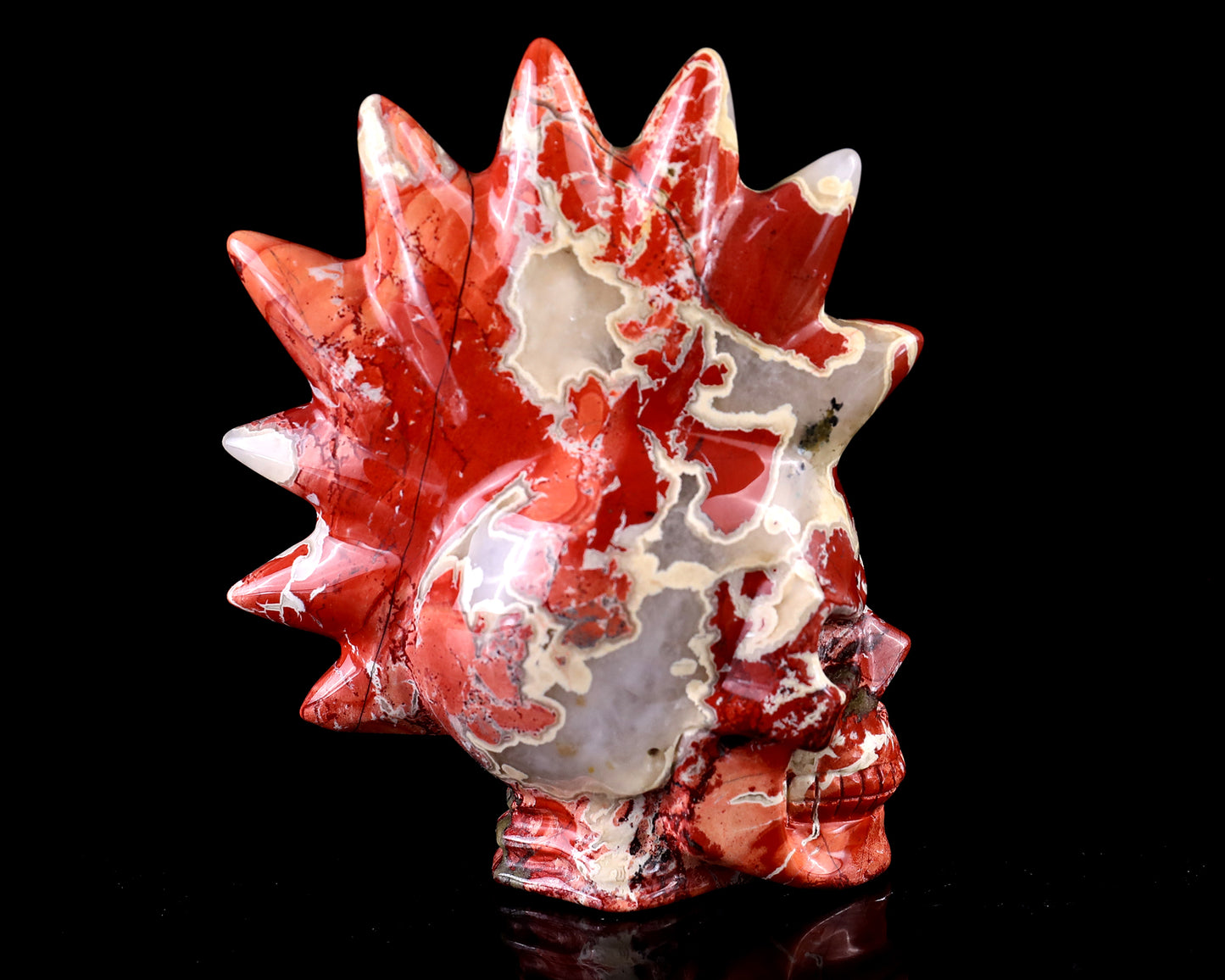 Unique 3.7" Red Jasper Hand Carved Crystal Punk Skull Sculpture Crystallumi