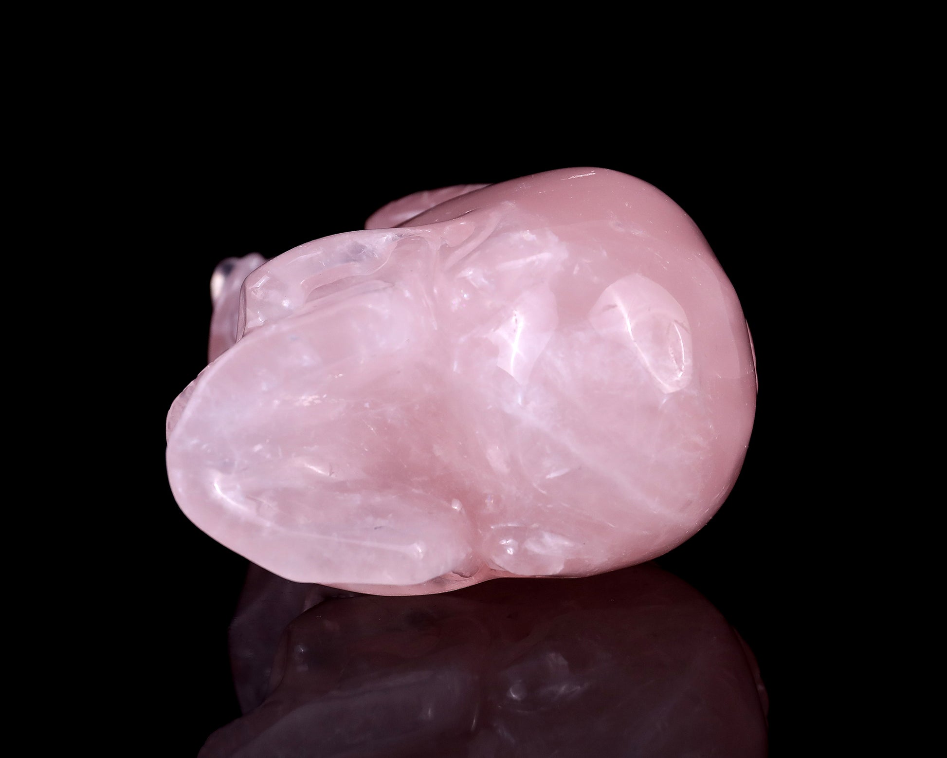 Unique 5.5" Rose Quartz Hand Carved Crystal Realistic Skull with Owl Sculpture Crystallumi