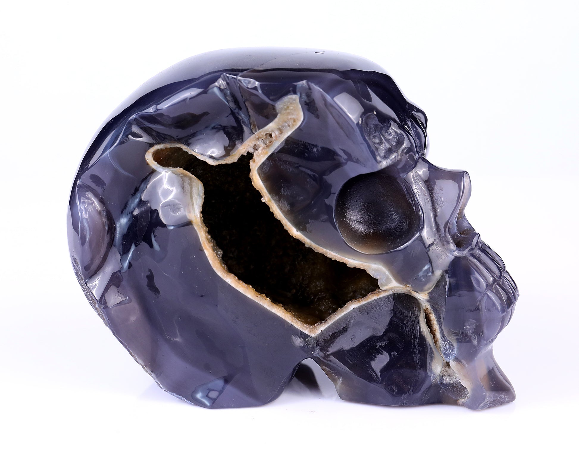 Unique 6.1" Geode Agate Hand Carved Crystal Geode Skull Sculpture Crystallumi