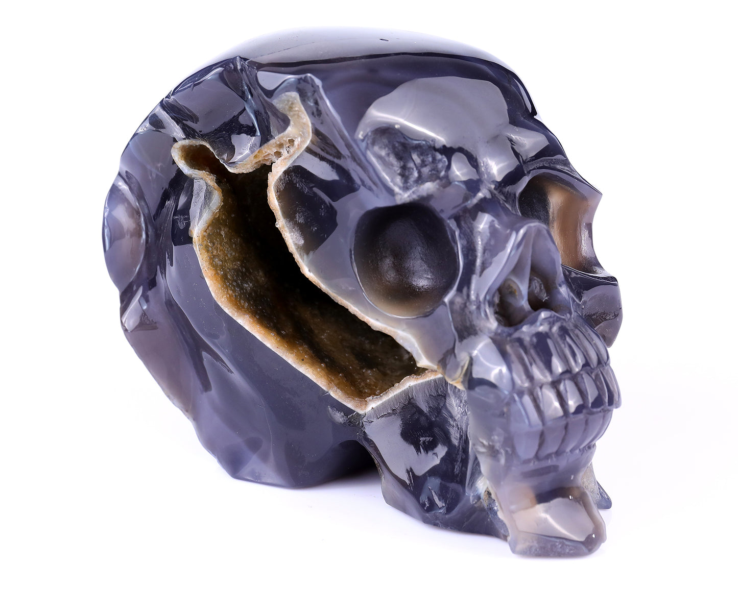 Unique 6.1" Geode Agate Hand Carved Crystal Geode Skull Sculpture Crystallumi