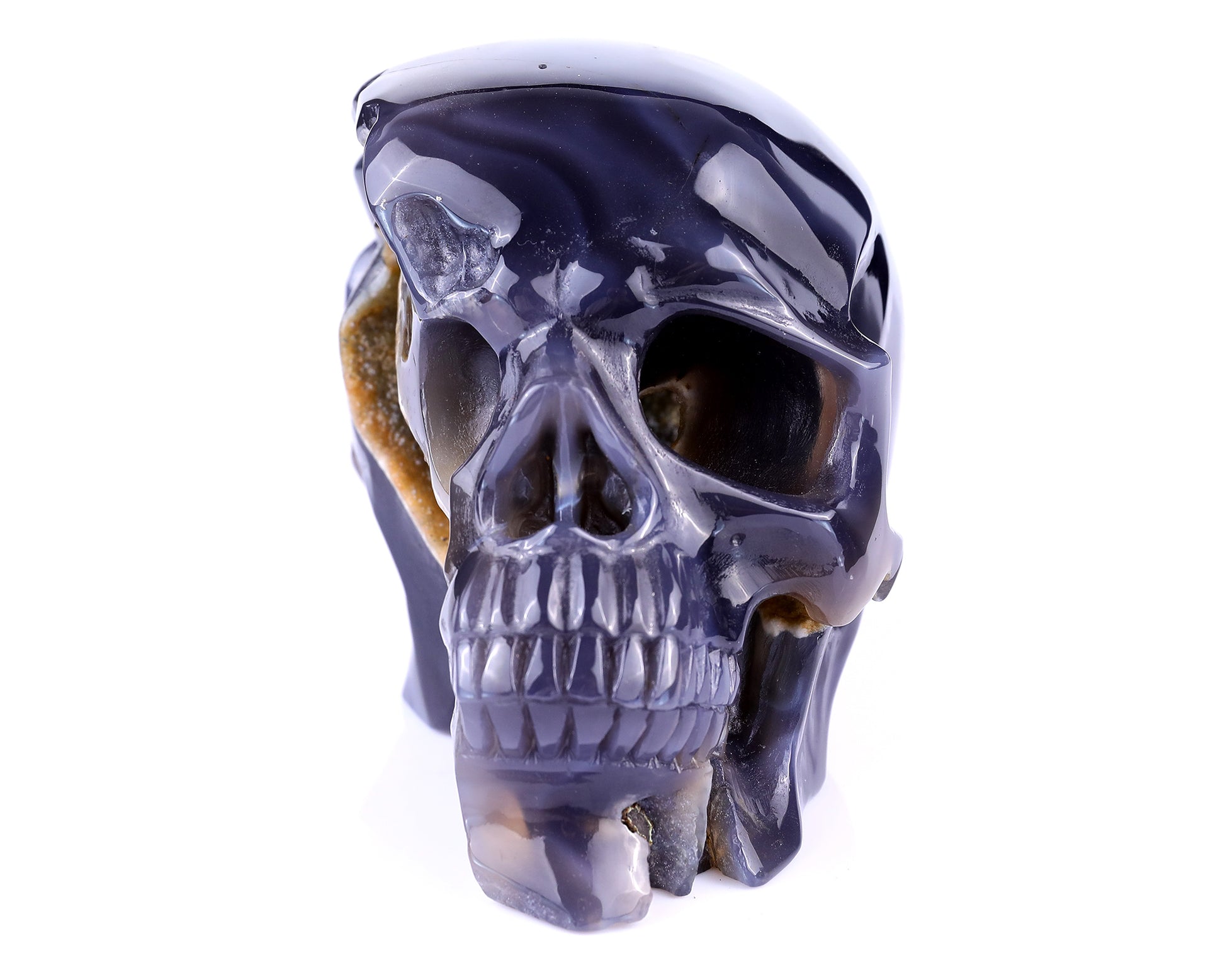 Unique 6.1" Geode Agate Hand Carved Crystal Geode Skull Sculpture Crystallumi