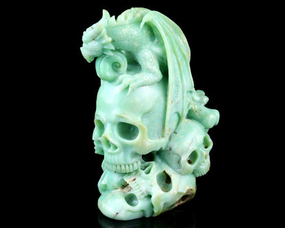 Unique 6.4" Green Opal Hand Carved Crystal Realistic Skull Sculpture Crystallumi