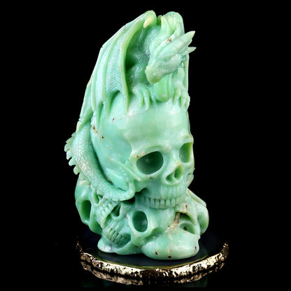 Unique 6.4" Green Opal Hand Carved Crystal Realistic Skull Sculpture Crystallumi