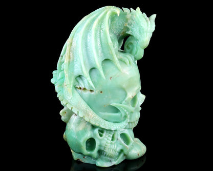 Unique 6.4" Green Opal Hand Carved Crystal Realistic Skull Sculpture Crystallumi