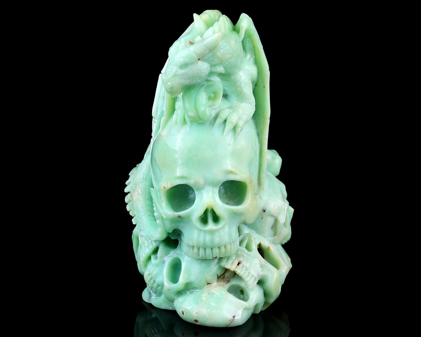 Unique 6.4" Green Opal Hand Carved Crystal Realistic Skull Sculpture Crystallumi