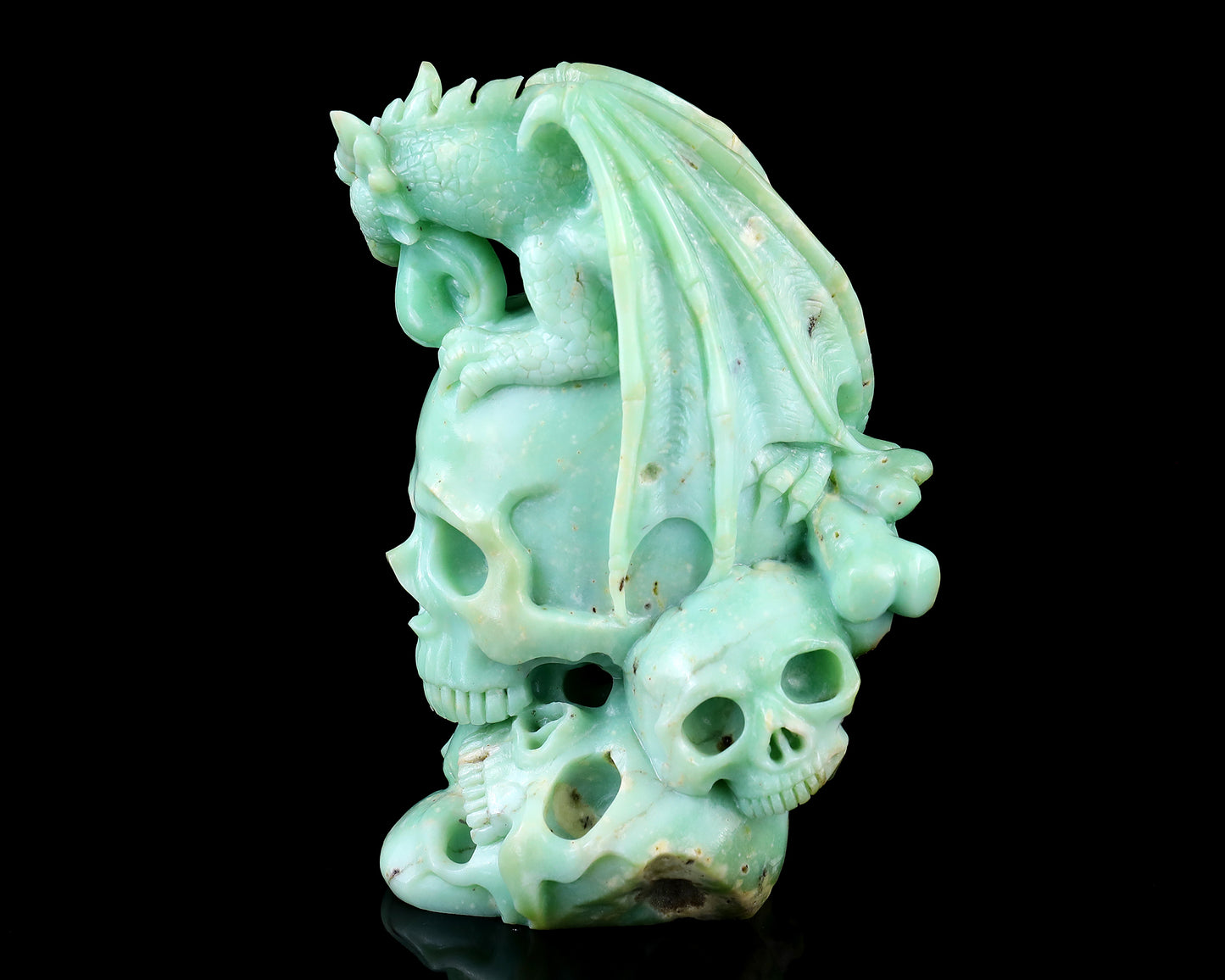 Unique 6.4" Green Opal Hand Carved Crystal Realistic Skull Sculpture Crystallumi