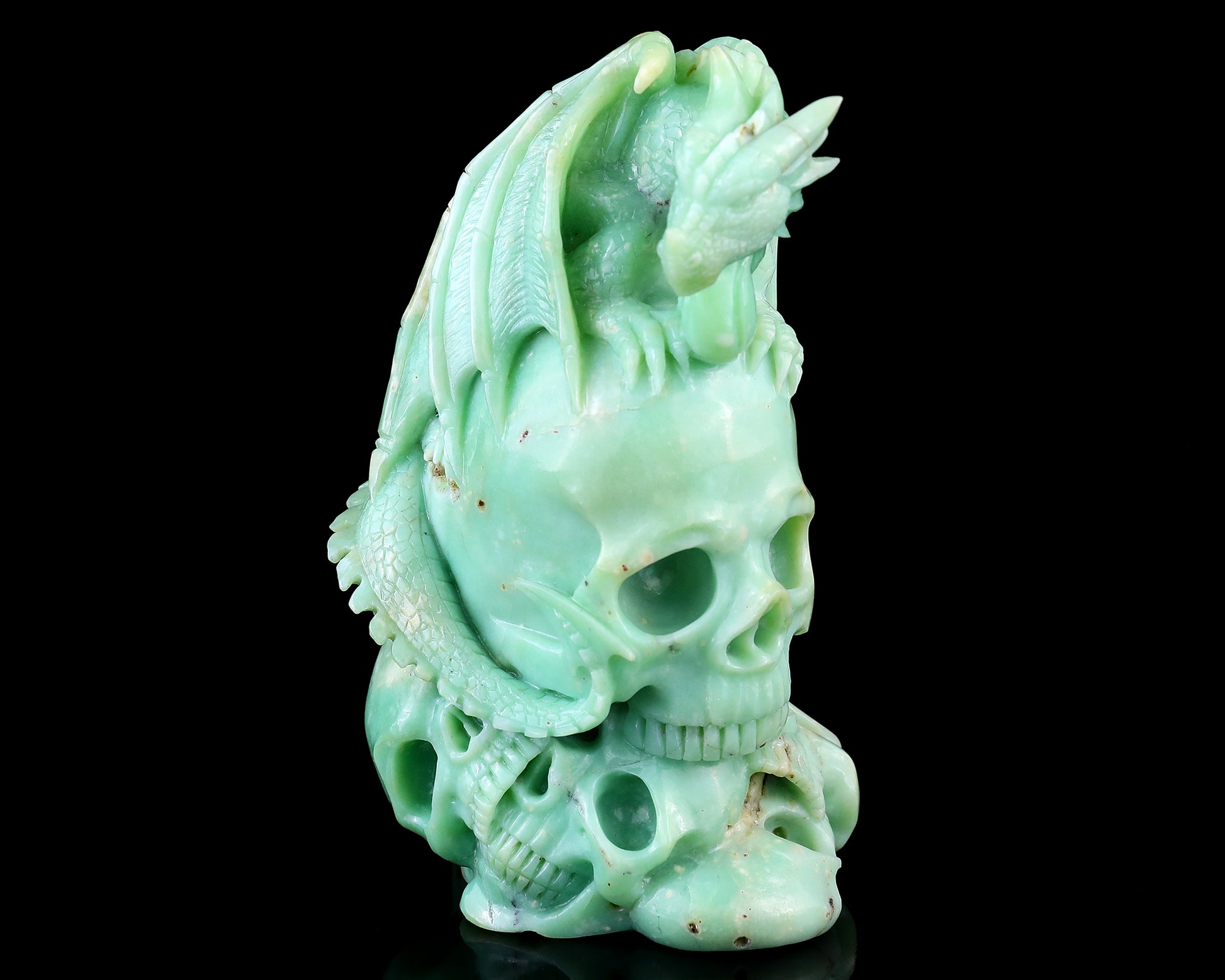 Unique 6.4" Green Opal Hand Carved Crystal Realistic Skull Sculpture Crystallumi