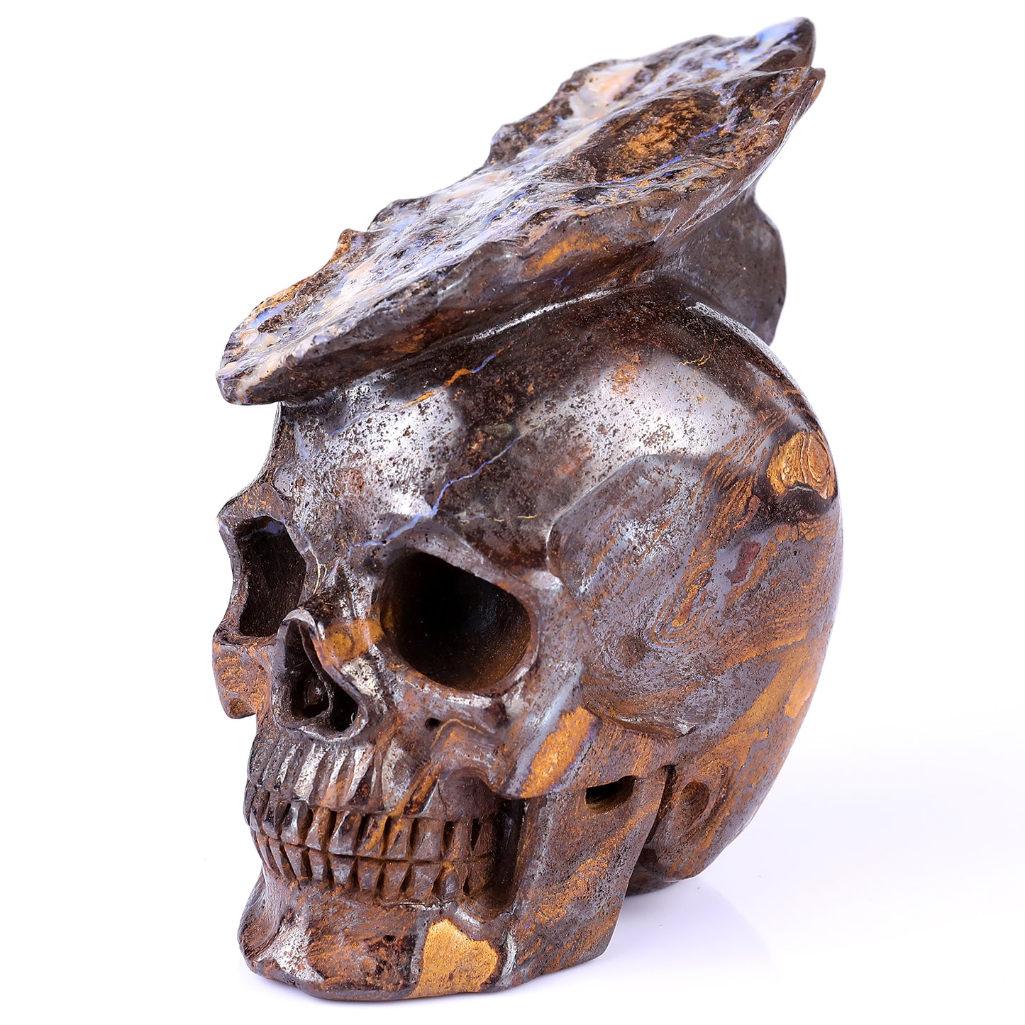 Unique 6.4" Opal Hand Carved Crystal Realistic Skull Sculpture Crystallumi