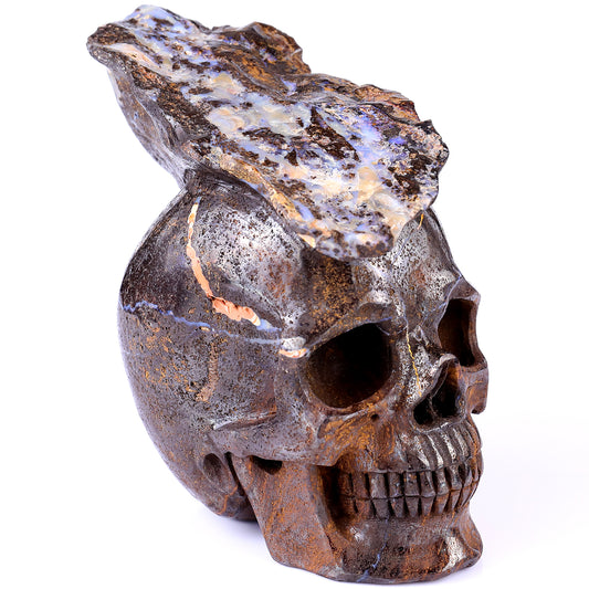 Unique 6.4" Opal Hand Carved Crystal Realistic Skull Sculpture Crystallumi