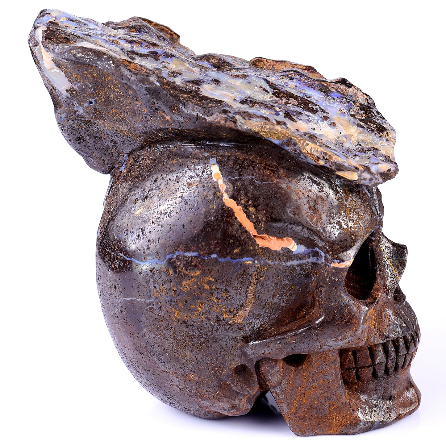 Unique 6.4" Opal Hand Carved Crystal Realistic Skull Sculpture Crystallumi