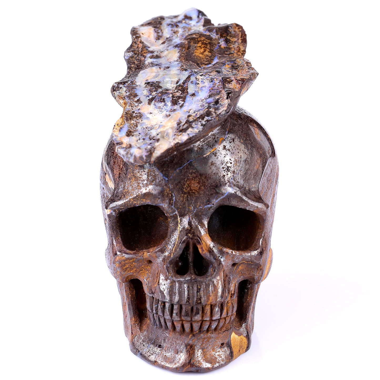 Unique 6.4" Opal Hand Carved Crystal Realistic Skull Sculpture Crystallumi