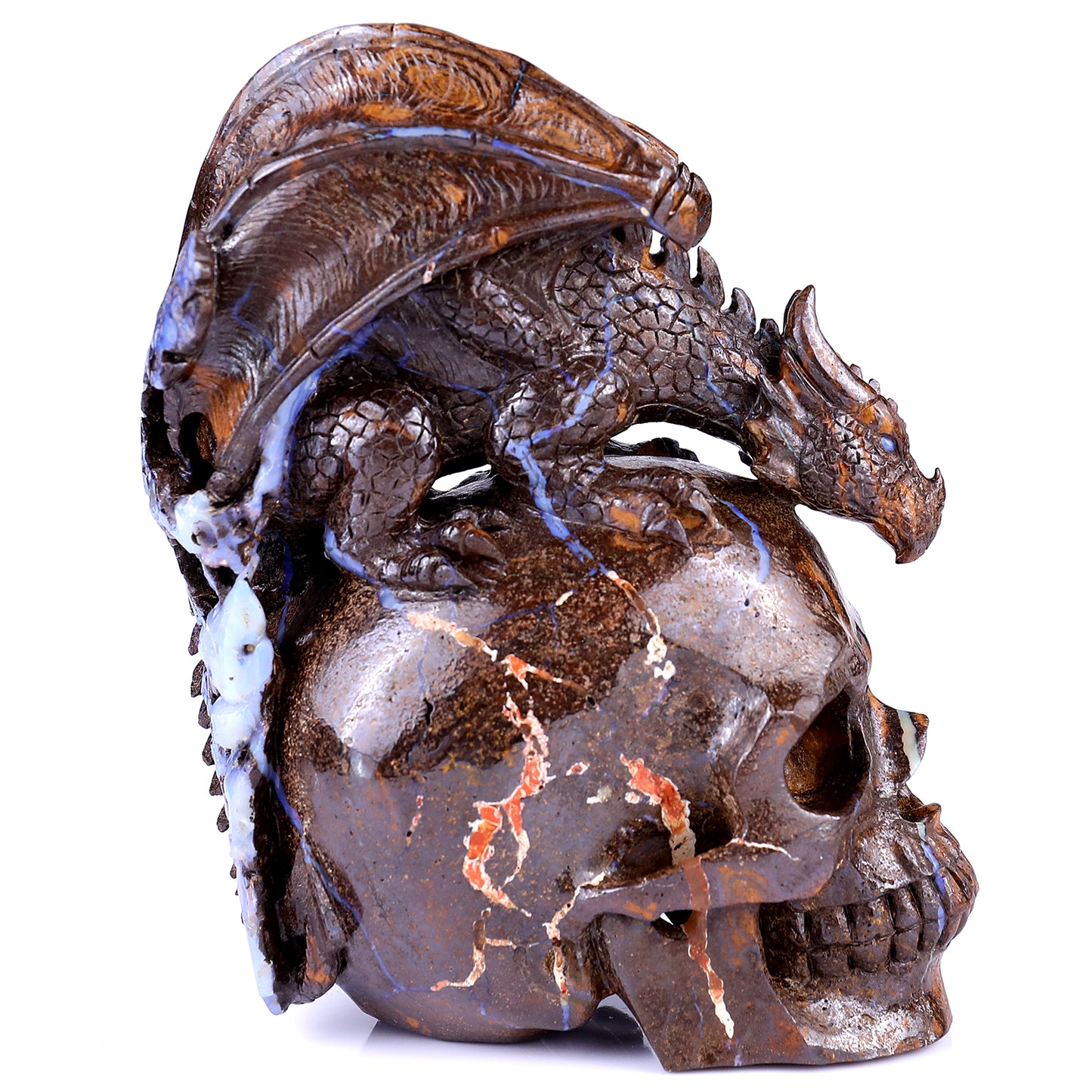 Unique 6.8" Opal Hand Carved Crystal Realistic Skull Sculpture Crystallumi