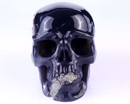 Unique 6.9" Geode Agate Hand Carved Crystal Geode Skull Sculpture Crystallumi