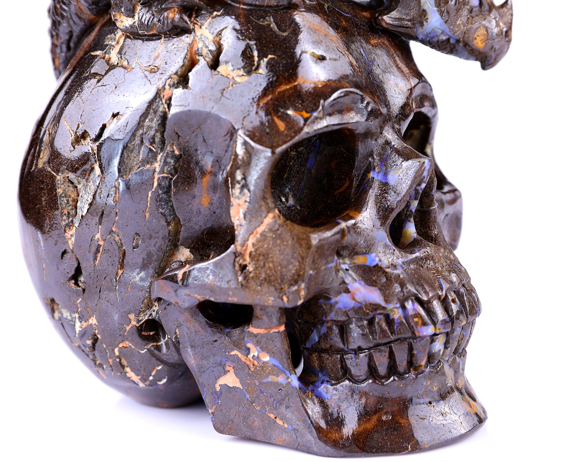 Unique 7.0" Opal Hand Carved Crystal Realistic Skull Sculpture Crystallumi