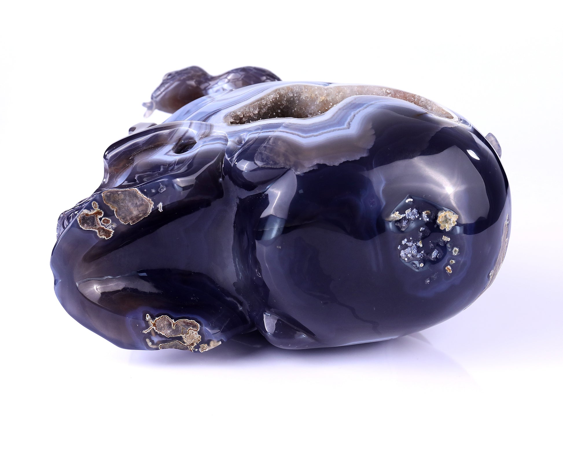 Unique 7.1" Amethyst Geode Agate Hand Carved Crystal Geode Skull Sculpture Crystallumi