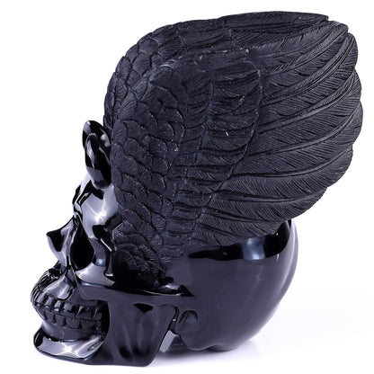 Unique 7.1" Black Obsidian Hand Carved Crystal Realistic Skull Sculpture Crystallumi